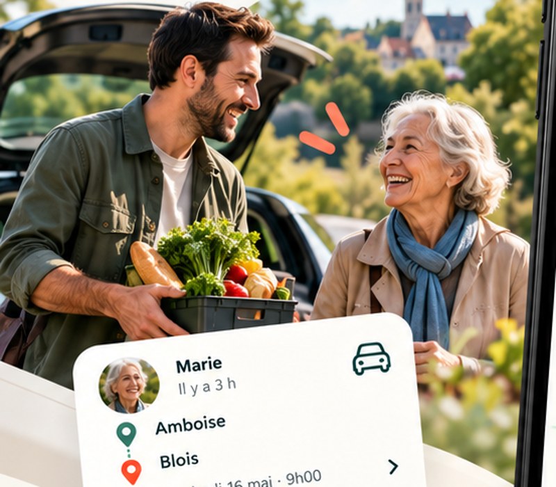 Illustration TuPasses? : deux habitants s’entraident pour les courses